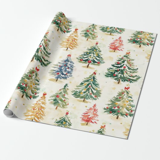 Weihnachtskiefern Buntes Muster Geschenkpapier (Ungerollt)