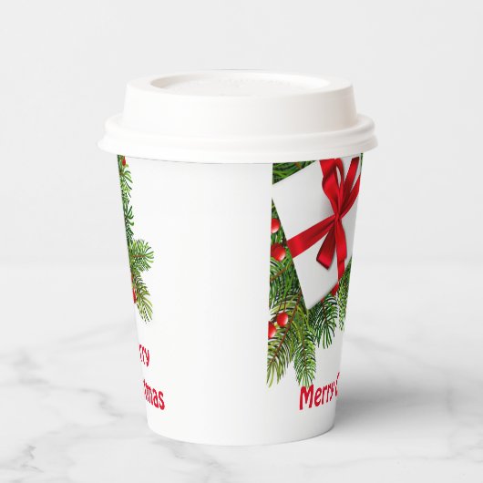 Weihnachtskiefern mit weißem Prädikat Rot Pappbecher (Links)