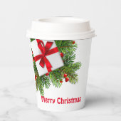 Weihnachtskiefern mit weißem Prädikat Rot Pappbecher (Rückseite)