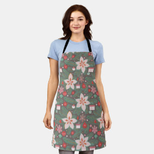 Weihnachtskiefern-Poinsettienmuster Schürze