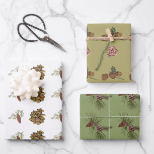 Weihnachtskiefern und Ästen Grüne Muster Geschenkpapier Set