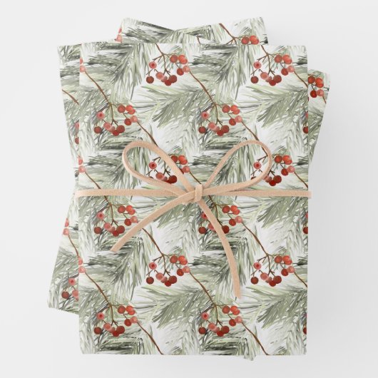 Weihnachtskiefern und Rote Bereren Geschenkpapier Set (Beispiel)
