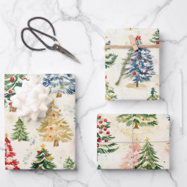 Weihnachtskiefernbäume farbiges Wrapping Paper She Geschenkpapier Set