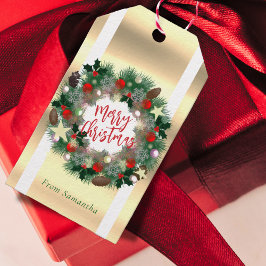 Weihnachtskiefernkegel, Sterne, rote Baubles Geschenkanhänger