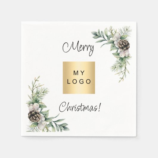 Weihnachtskiefernkons weißes Firmenlogo Serviette (Vorderseite)
