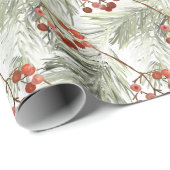 Weihnachtskiefernzweige und rote Beeren Geschenkpapier (Rolleneckpunkt)