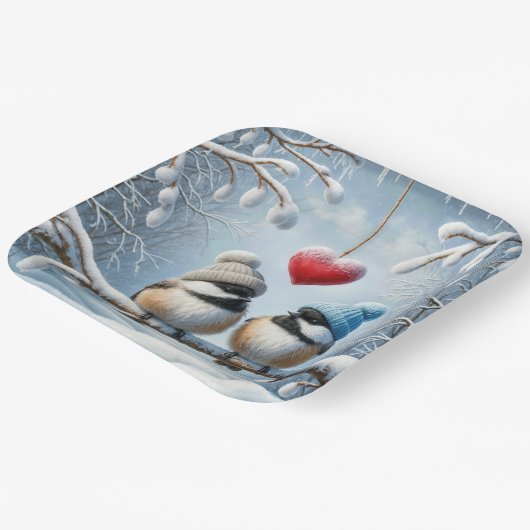 Weihnachtskikaden mit rotem Herzen Pappteller (Gewinkelt)