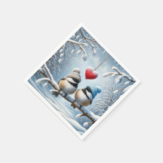 Weihnachtskikaden mit rotem Herzen Serviette (Ecke)