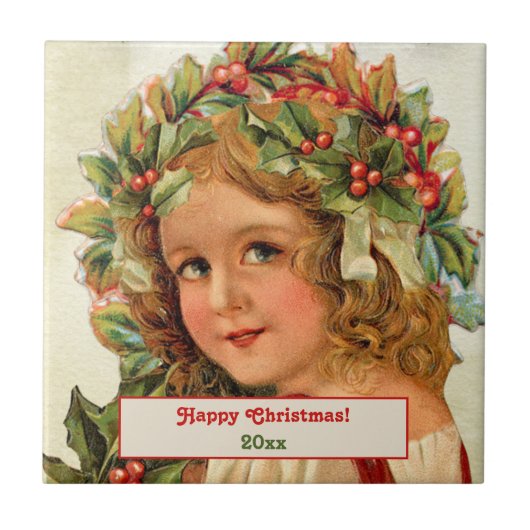 Weihnachtskind Holly Verlasse in ihrem Haar Fliese (Vorderseite)