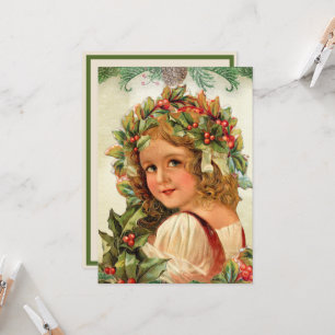 Weihnachtskind Holly Verlasse in ihrem Haar Karte