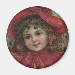 Weihnachtskind im roten viktorianischen Kleid Magnet