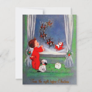 Weihnachtskind im Weihnachtsalter beim Sleigh Feiertagskarte