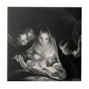 Weihnachtskind Jesus Jungfrau Maria Engel Schwarz Fliese
