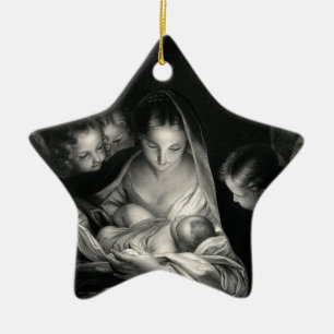 Weihnachtskind Jesus Jungfrau Maria Engel Schwarz Keramik Ornament