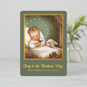 Weihnachtskind Jesus mit Lamm Folien Feiertagskarte (Stehend vorne)