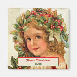 Weihnachtskind mit Stechpalmenblättern im Haar im Magnet