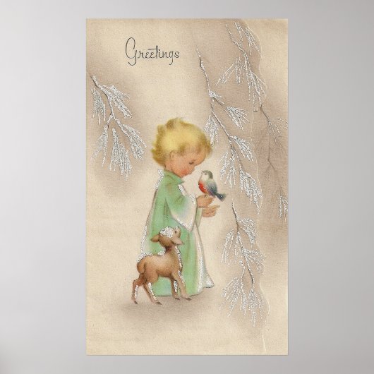 Weihnachtskind und Hirschposter Poster (Vorne)