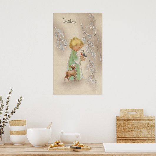 Weihnachtskind und Hirschposter Poster (Küche)