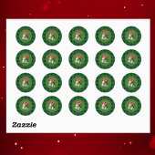 Weihnachtskinder auf Grün Kariert Runder Aufkleber