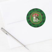 Weihnachtskinder auf Grün Kariert Runder Aufkleber