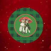 Weihnachtskinder auf Grün Kariert Runder Aufkleber