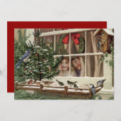 Weihnachtskinder beobachten Vögel Feiertagskarte (Vorne/Hinten)