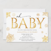 Weihnachtskinder duschen goldene Schneeflocken Einladung (Vorderseite)