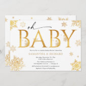 Weihnachtskinder duschen goldene Schneeflocken Einladung (Vorne/Hinten)