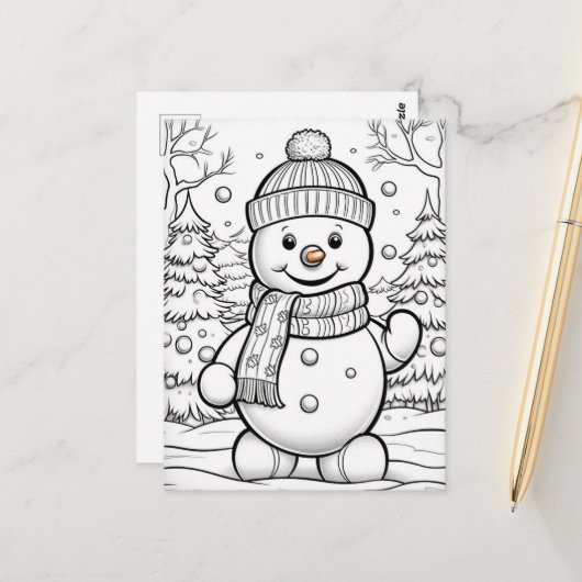 Weihnachtskinder färben Schneemann Postkarte (Vorderseite/Rückseite Beispiel)