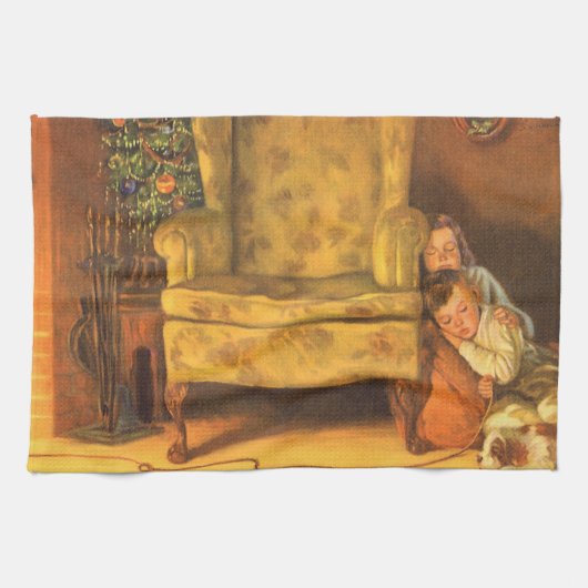 Weihnachtskinder für den Weihnachtsmann Gewartet Geschirrtuch (Horizontal)