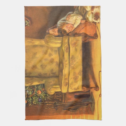 Weihnachtskinder für den Weihnachtsmann Gewartet Geschirrtuch (Vertikal)