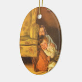 Weihnachtskinder für den Weihnachtsmann Gewartet Keramikornament (Links)