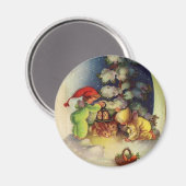 Weihnachtskinder Fütternd Bunnies Magnet (Vorderseite/Rückseite)