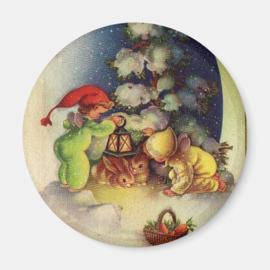 Weihnachtskinder Fütternd Bunnies Magnet (Vorne)