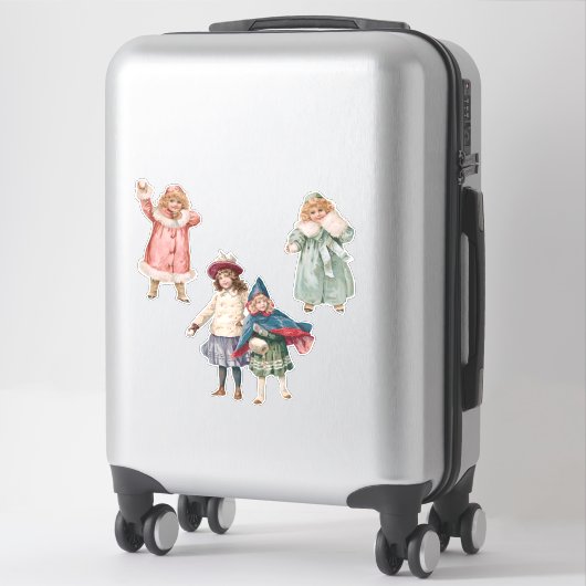 Weihnachtskinder im Schnee Aufkleber (Koffer)