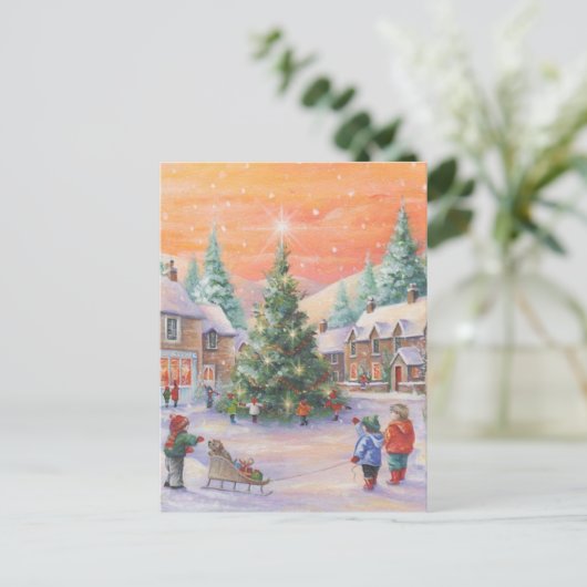 Weihnachtskinder im Schnee Feiertagspostkarte (Stehend Vorderseite)