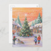 Weihnachtskinder im Schnee Feiertagspostkarte (Vorne/Hinten)