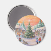 Weihnachtskinder im Schnee Magnet (Vorderseite/Rückseite)