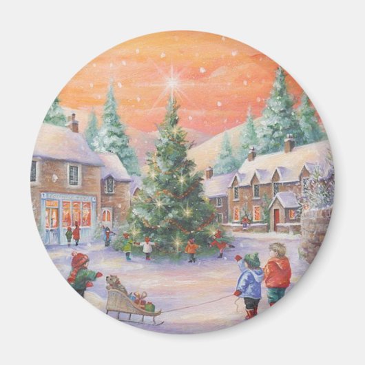 Weihnachtskinder im Schnee Magnet (Vorne)