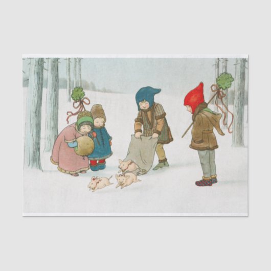 Weihnachtskinder in einem Winterwald Seidenpapier (Vorderseite)