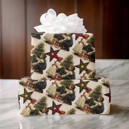 Weihnachtskinder mit Sternen und Bäumen Geschenkpapier