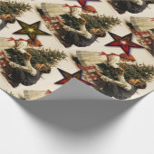 Weihnachtskinder mit Sternen und Bäumen Geschenkpapier (Ecke)