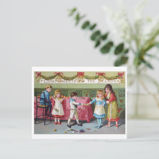 Weihnachtskinder - Party - Vintage Postkarte (Stehend Vorderseite)