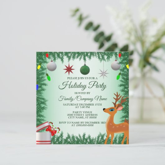 Weihnachtskinder Rentiere Grüne Feiertage Einladung (Stehend Vorderseite)