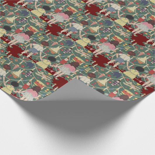 Weihnachtskinder rund um ein Dekor Geschenkpapier (Ecke)