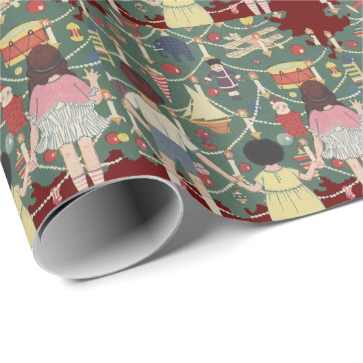 Weihnachtskinder rund um ein Dekor Geschenkpapier (Rolleneckpunkt)