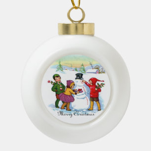 Weihnachtskinder, Schneemann Keramik Kugel-Ornament