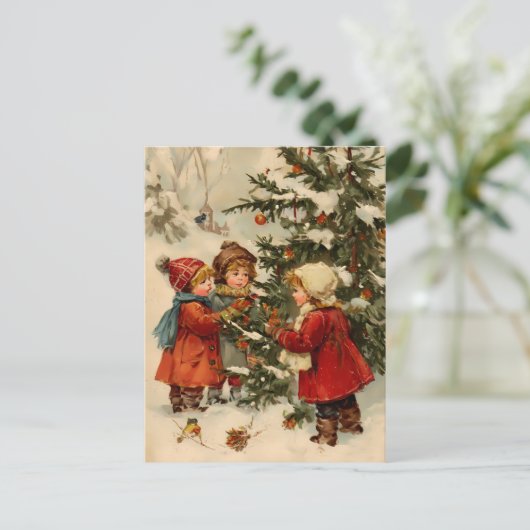Weihnachtskinder um den Baum Postkarte (Stehend Vorderseite)