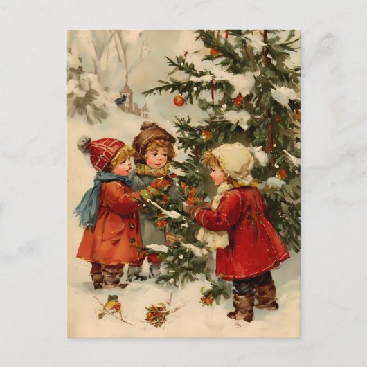 Weihnachtskinder um den Baum Postkarte (Vorderseite)