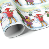 Weihnachtskinder und Party mit Schneemann Geschenkpapier (Rolleneckpunkt)